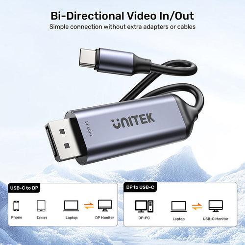 Unitek V1423D 8K USB-C to DisplayPort Bidirectional Cable (1.8M)