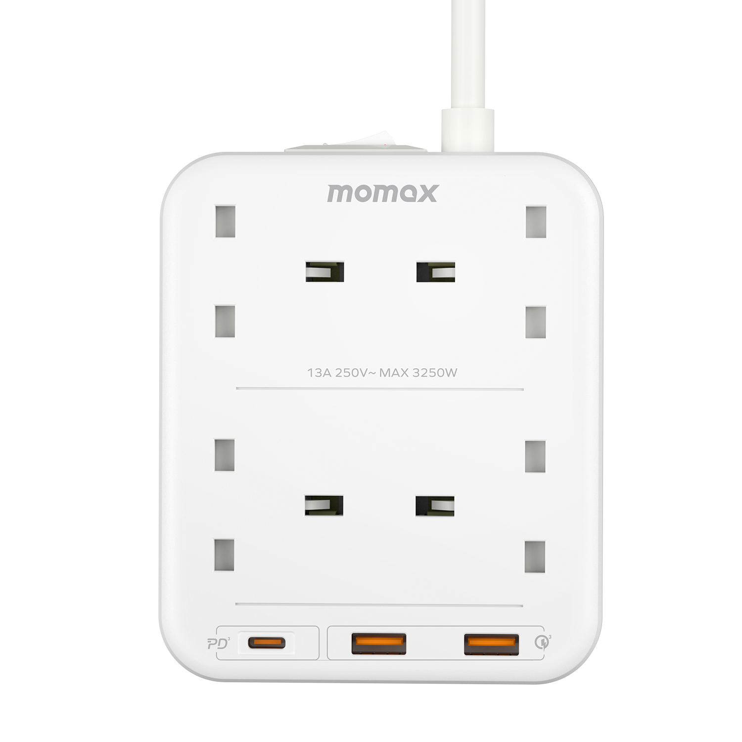 Momax US3UKW ONEPLUG 4-Outlet Power Strip with USB (White)
