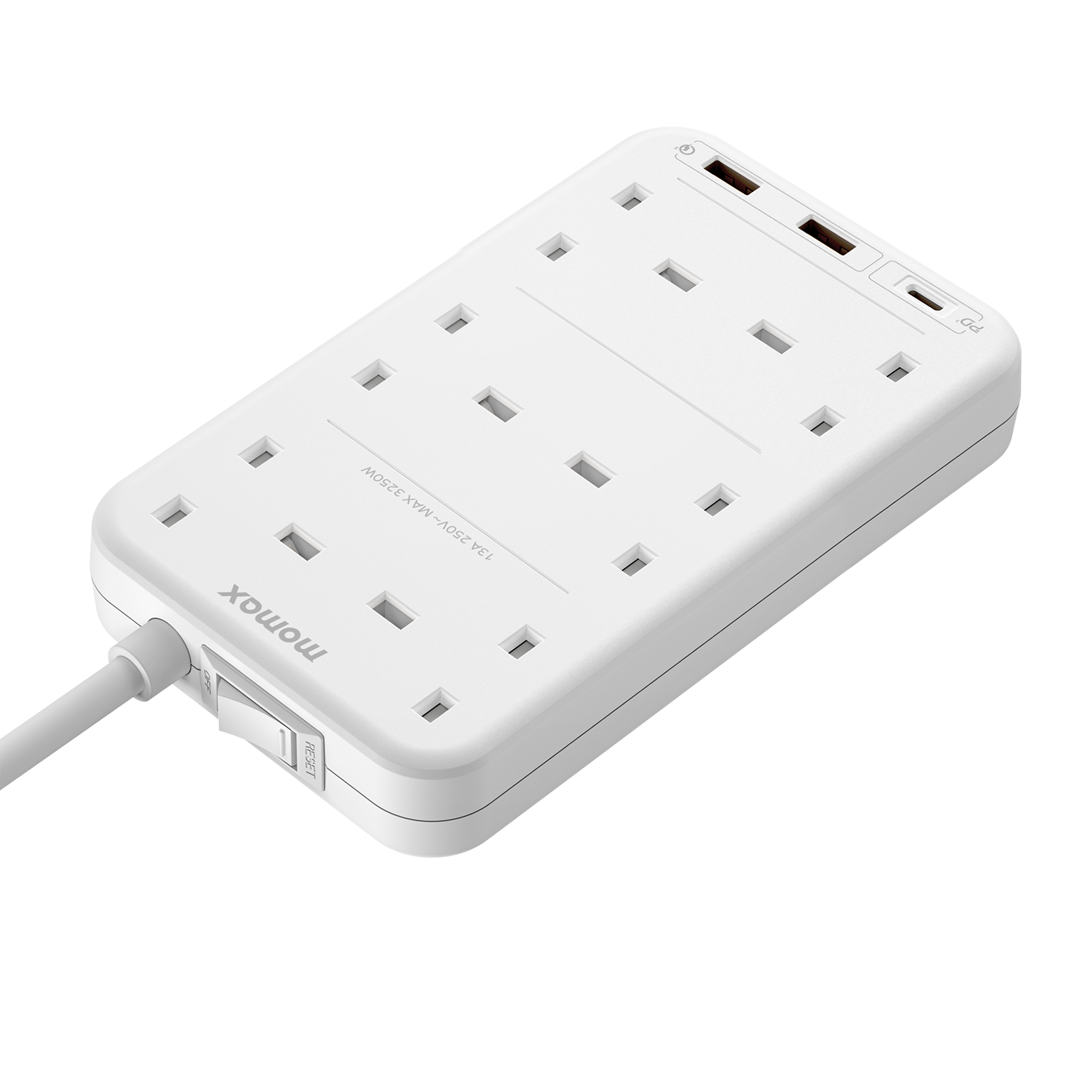 Momax US12UKW ONEPLUG 6-Outlet Power Strip with USB (White)