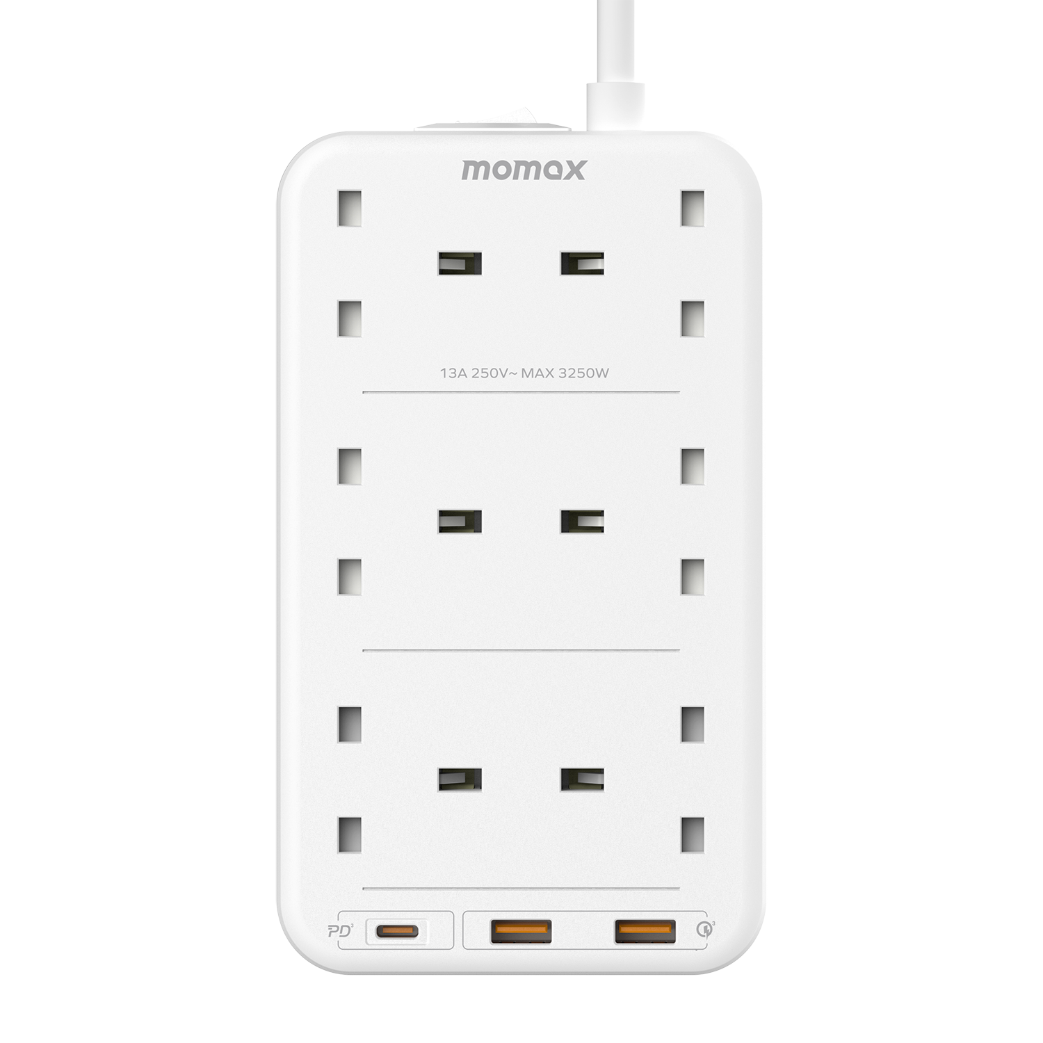 Momax US12UKW ONEPLUG 6-Outlet Power Strip with USB (White)