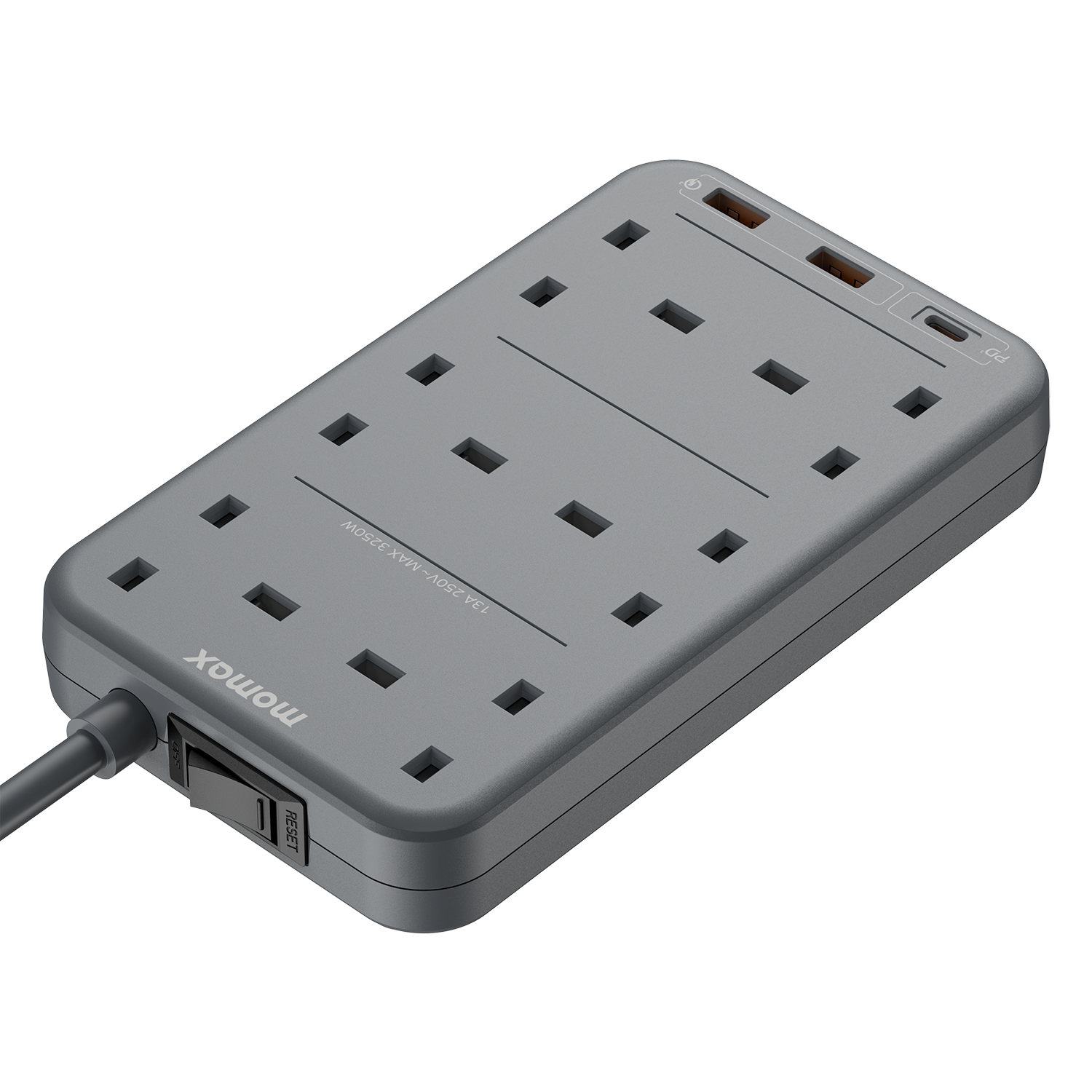 Momax US12UKE ONEPLUG 6-Outlet Power Strip with USB  ( Space Grey)