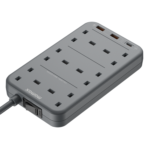 Momax US12UKE ONEPLUG 6-Outlet Power Strip with USB  ( Space Grey)