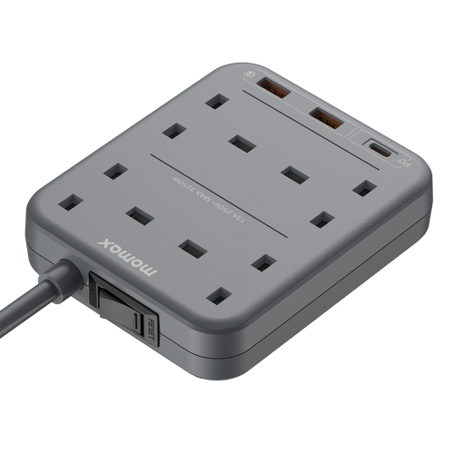 Momax US3UKE ONEPLUG 4-Outlet Power Strip with USB (Space Grey)