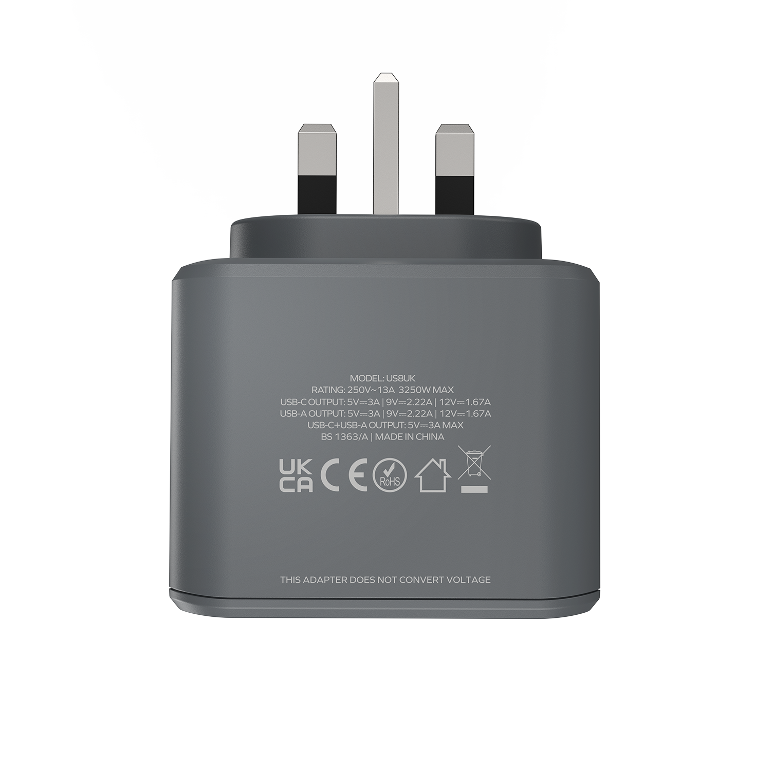 Momax US8UKE ONEPLUG 3-Outlet Cube Extension with USB (Space Grey)