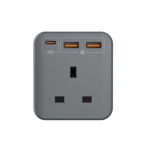 Momax US8UKE ONEPLUG 3-Outlet Cube Extension with USB (Space Grey)