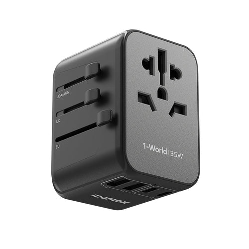 Momax UA9D 1-World 35W 5 Ports + AC Travel Adaptor - Black