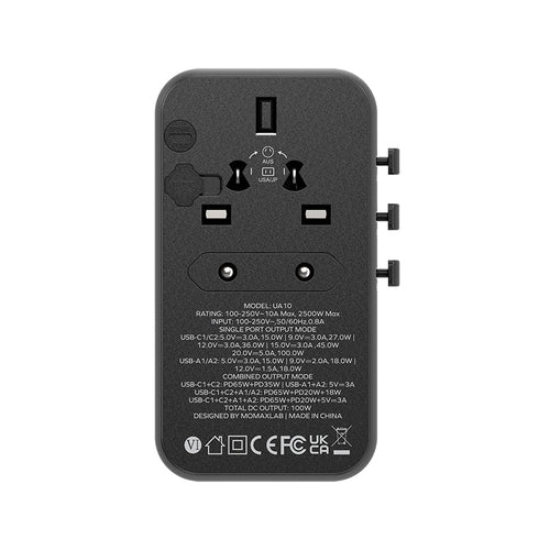 Momax UA10D 1-World Universal 4-Port Travel GaN Charger 100W (Black)