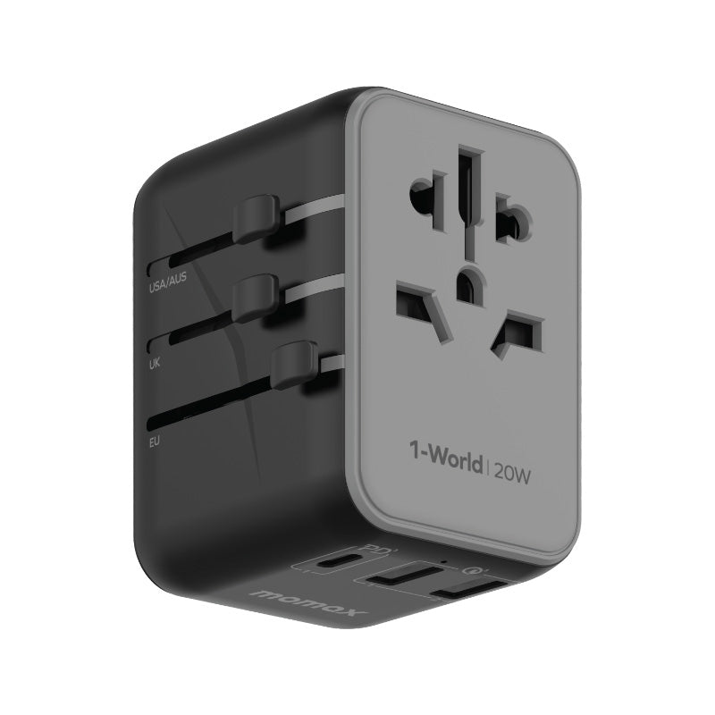 Momax UA11D 1-World 20W 3-Port + AC Travel Adapter - Black