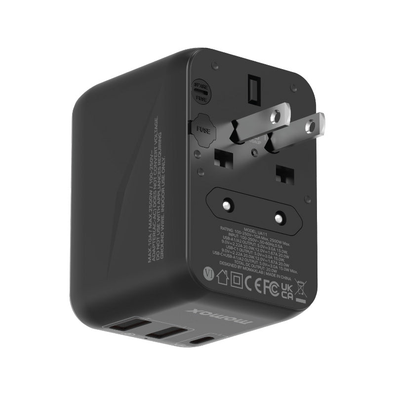 Momax UA11D 1-World 20W 3-Port + AC Travel Adapter - Black