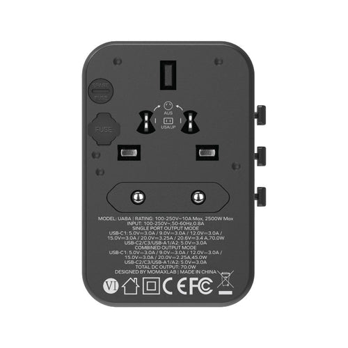 Momax UA8AD 1-World 70W GaN 5 Ports + AC Travel Adaptor - Black
