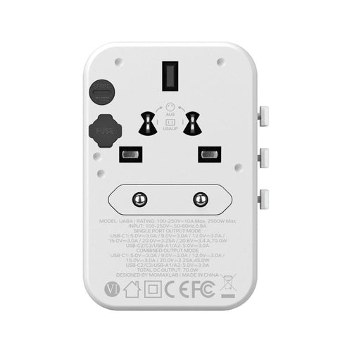 Momax UA8AW 1-World 70W GaN 5 Ports + AC Travel Adaptor - White