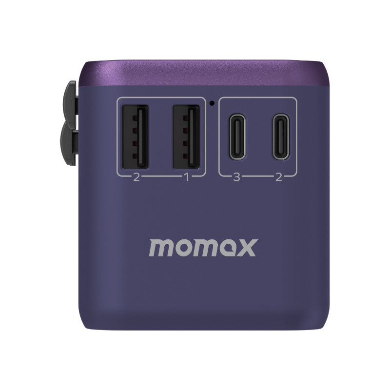 Momax UA8AU 1-World 70W GaN 5 Ports + AC Travel Adaptor - Purple