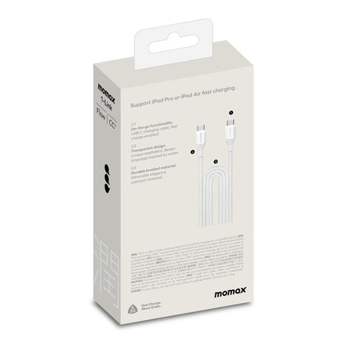 Momax DC26W 1-Link  Flow 100W USB-C to USB-C Braided Cable (3M) White