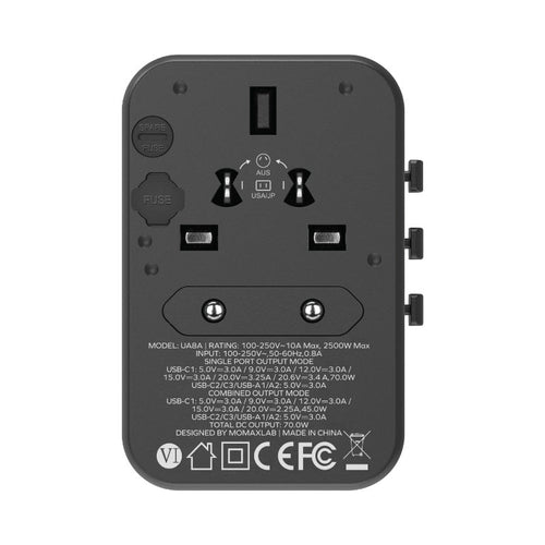 Momax UA8AE 1-World 70W GaN 5 Ports + AC Travel Adaptor - Titanium