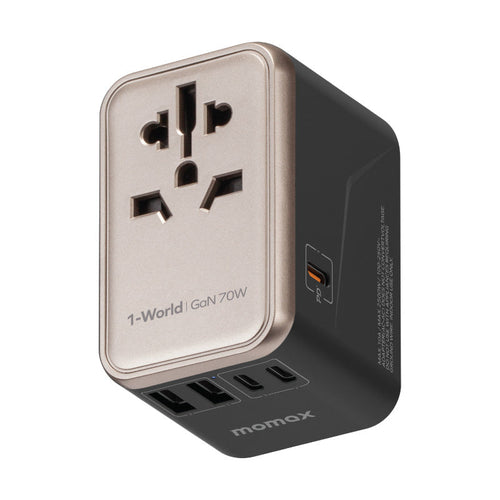 Momax UA8AE 1-World 70W GaN 5 Ports + AC Travel Adaptor - Titanium