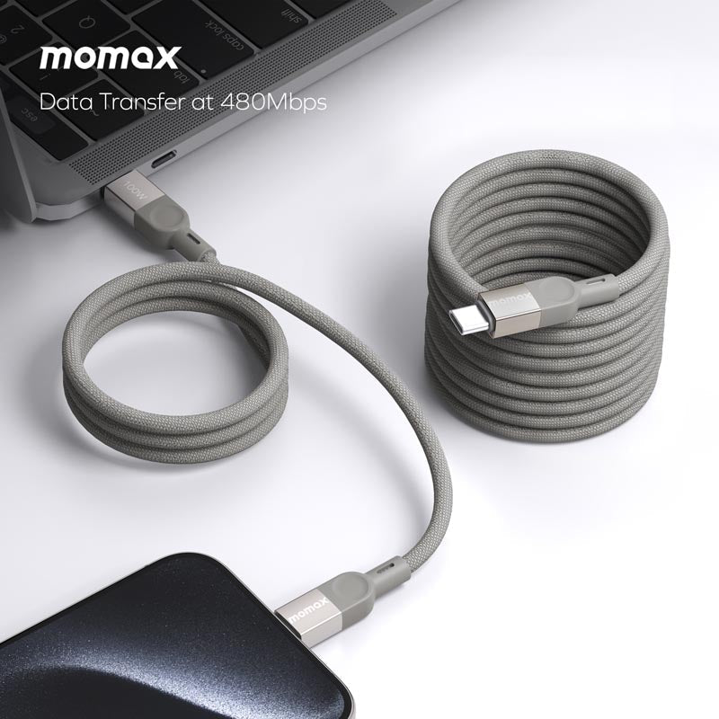 Momax DC35L MAG Link 100W-1M Magnetic USB-C to USB-C Cable Titanium