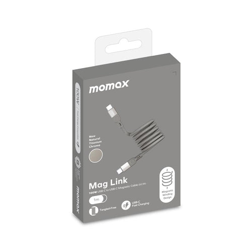 Momax DC36L MAG Link 100W-2M Magnetic USB-C to USB-C Cable Titanium