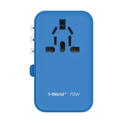 Momax UA18B 1-World 70W GaN 3-Port + AC Travel Adapter With Built-in USB-C Cable (Blue)