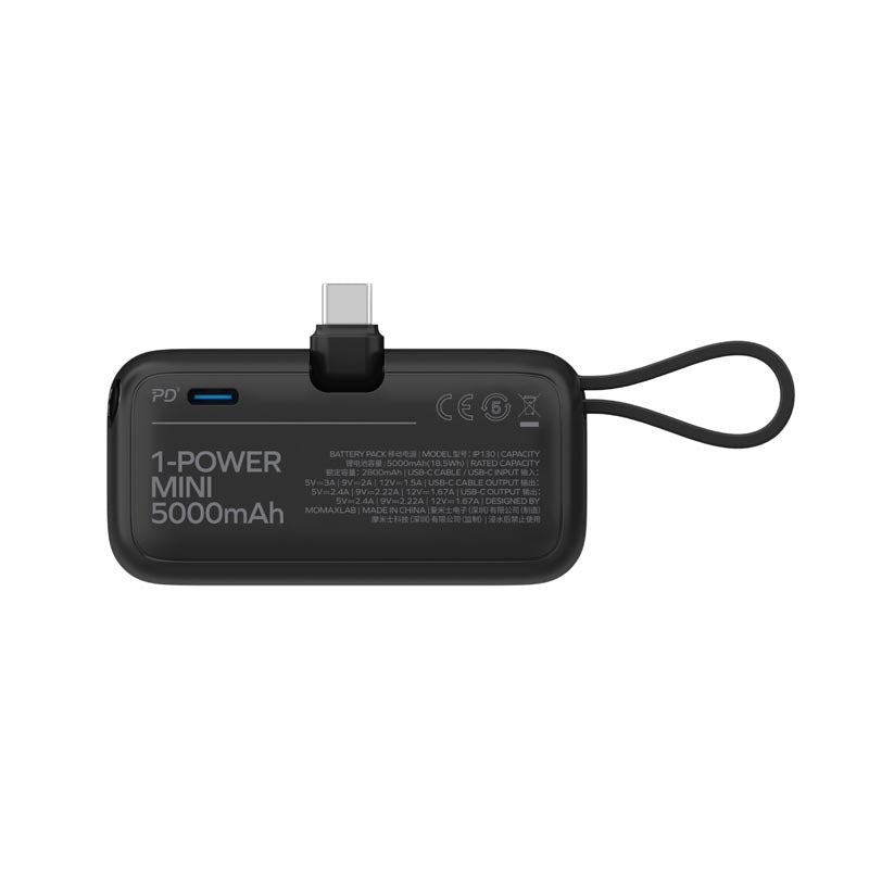 Momax IP130D 5000mAh PD20W 3-In-1 Built-in USB-C Powerbank (Black)