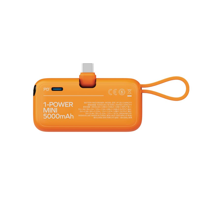 Momax IP130DM 5000mAh PD20W 3-In-1 Built-in USB-C Powerbank (Orange)