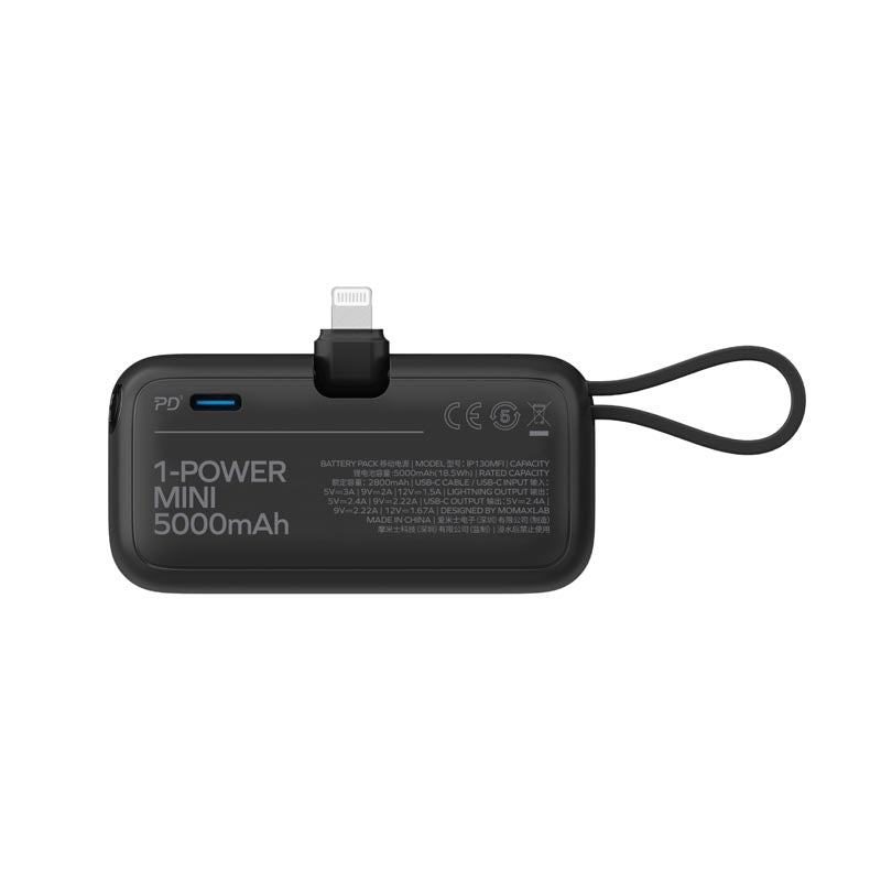 Momax IP130MFID 5000mAh PD20W 3-in-1 Built-in Lightning Powerbank (Black)