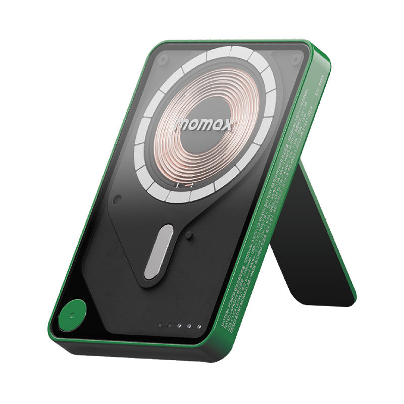 Momax IP131HKG 1-Power X Pro 20W 5,000mAh Magnetic Wireless Battery Pack with Built-In USB-C Cable (Green)