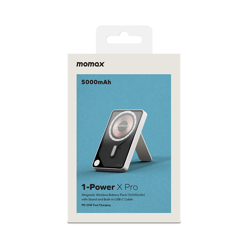 Momax IP131HKW 1-Power X Pro 20W 5,000mAh Magnetic Wireless Battery Pack with Built-In USB-C Cable (White)