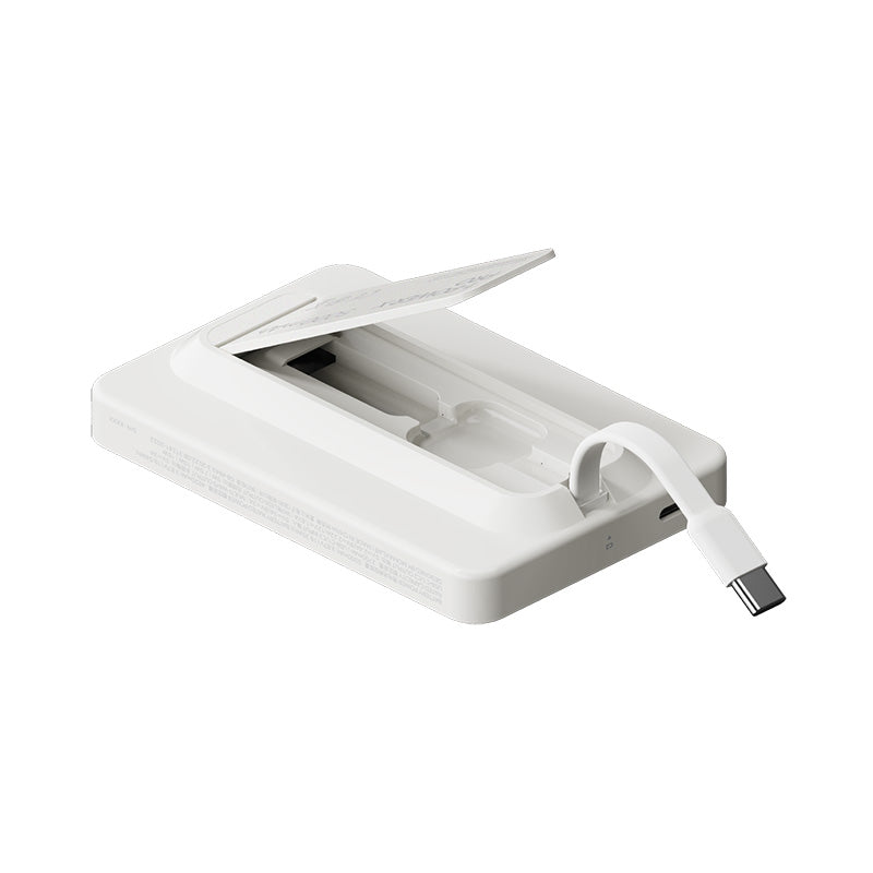 Momax IP131HKW 1-Power X Pro 20W 5,000mAh Magnetic Wireless Battery Pack with Built-In USB-C Cable (White)