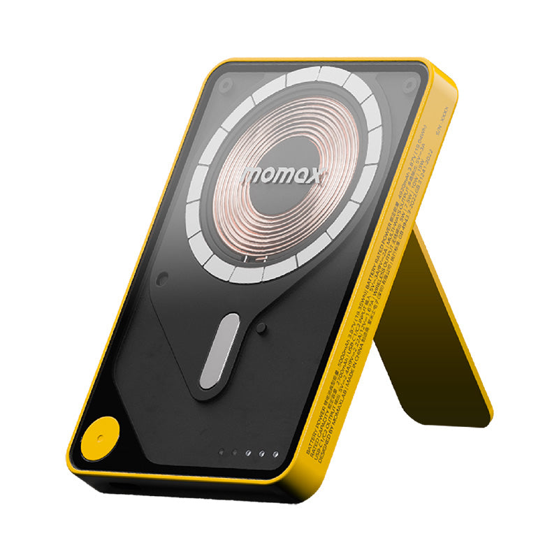 Momax IP131HKY 1-Power X Pro 20W 5,000mAh Magnetic Wireless Battery Pack with Built-In USB-C Cable (Yellow)