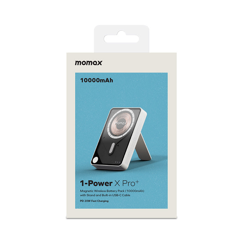 Momax IP132HKW 1-Power X Pro+ 20W 10,000mAh Magnetic Wireless Battery Pack with Built-In USB-C Cable (White)