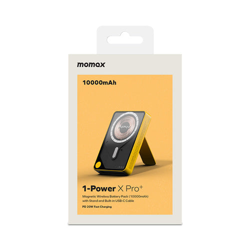 Momax IP132HKY 1-Power X Pro+ 20W 10,000mAh Magnetic Wireless Battery Pack with Built-In USB-C Cable (Yellow)