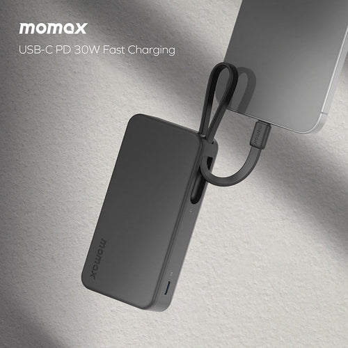 Momax IP138MFID 1-Power Vital+ 10000mAh Battery Pack with Dual Built-in USB-C & Lightning Cable (Black)