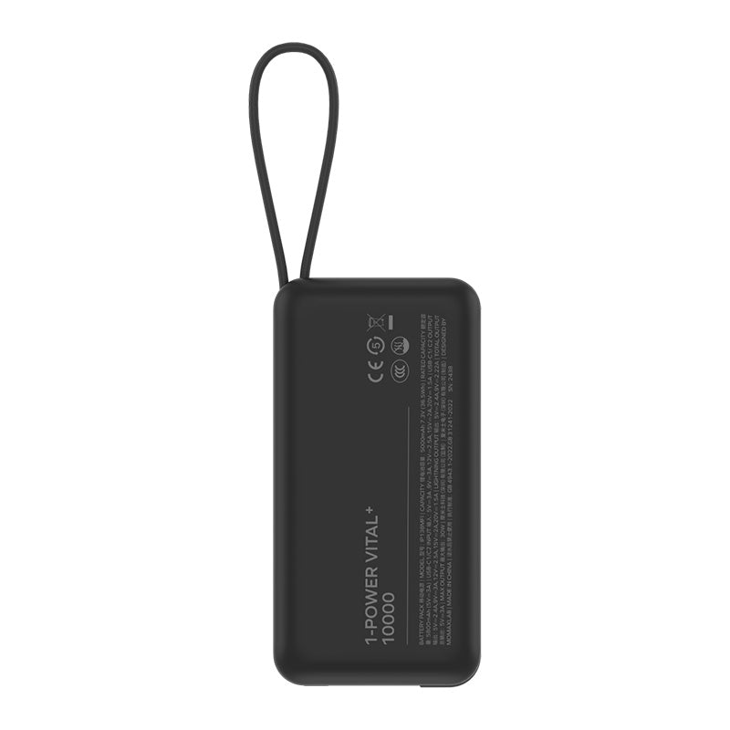 Momax IP138MFID 1-Power Vital+ 10000mAh Battery Pack with Dual Built-in USB-C & Lightning Cable (Black)