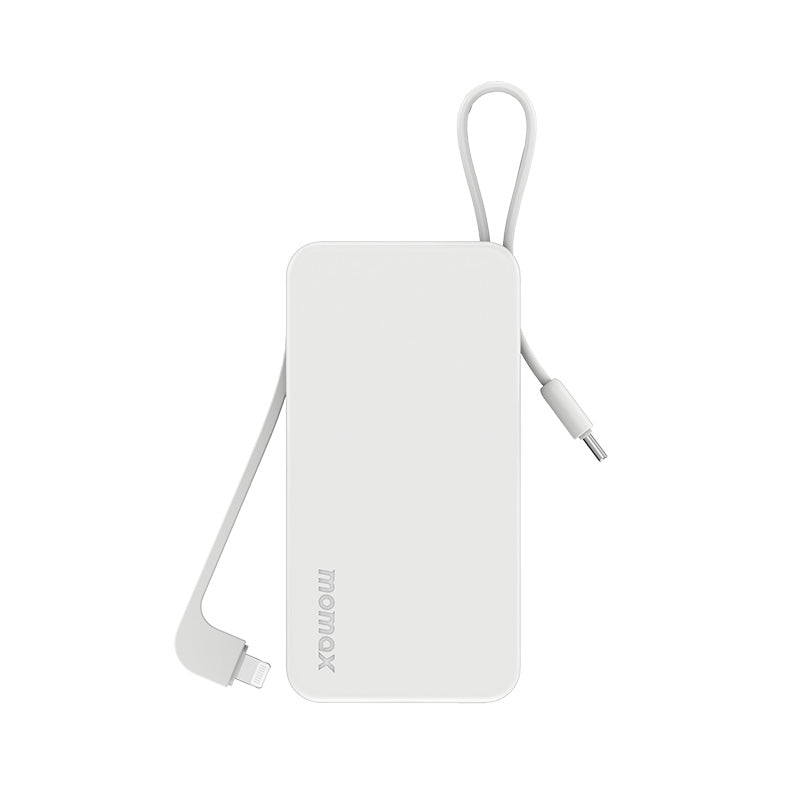 Momax IP138MFIW 1-Power Vital+ 10000mAh Battery Pack with Dual Built-in USB-C & Lightning Cable (White)