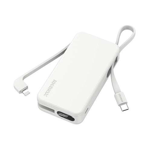 Momax IP138MFIW 1-Power Vital+ 10000mAh Battery Pack with Dual Built-in USB-C & Lightning Cable (White)