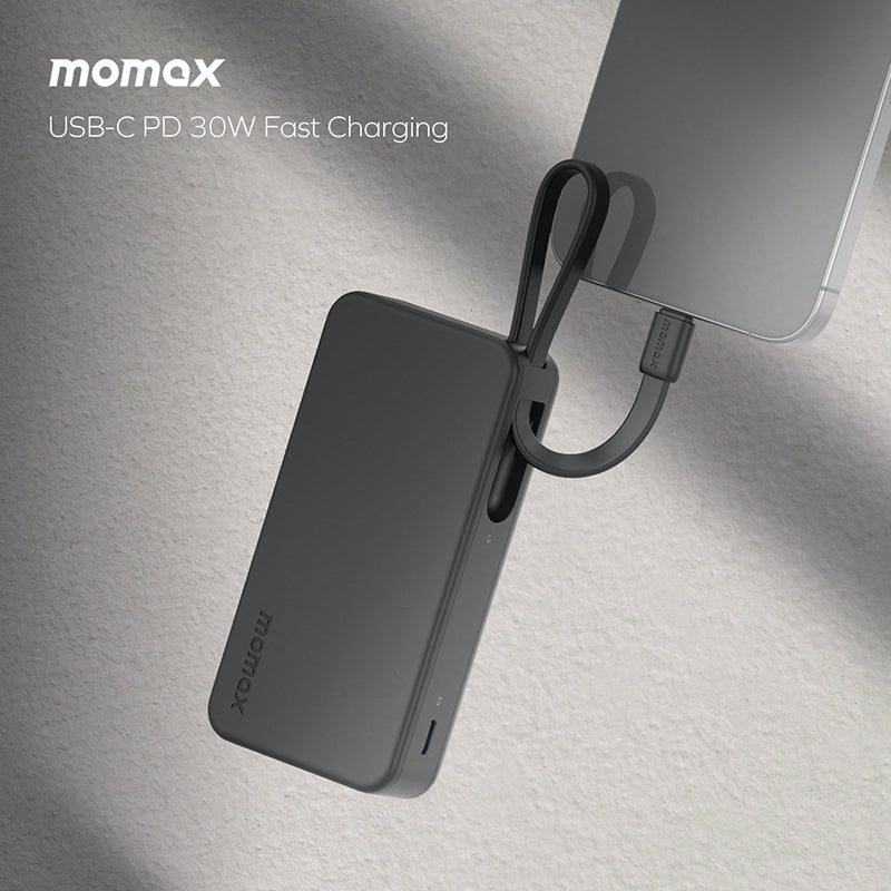 Momax IP138MFIW 1-Power Vital+ 10000mAh Battery Pack with Dual Built-in USB-C & Lightning Cable (White)