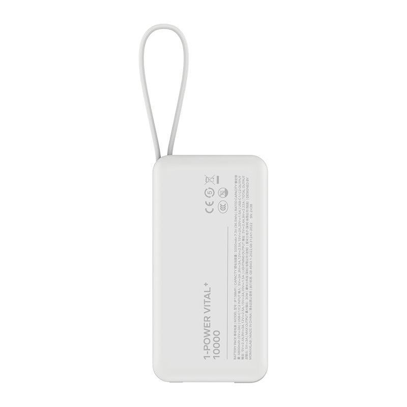 Momax IP138MFIW 1-Power Vital+ 10000mAh Battery Pack with Dual Built-in USB-C & Lightning Cable (White)
