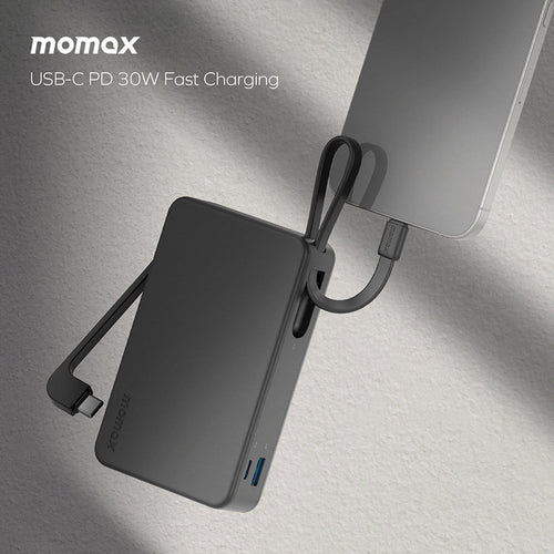 Momax IP139D 1-Power Vital+ 20000mAh Battery Pack with Dual Built-in USB-C Cable (Black)
