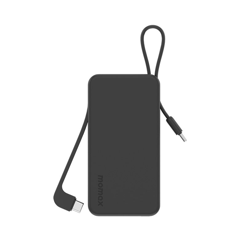Momax IP138D 1-Power Vital+ 10000mAh Battery Pack with Dual Built-in USB-C Cable (Black)