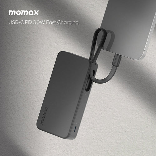 Momax IP138D 1-Power Vital+ 10000mAh Battery Pack with Dual Built-in USB-C Cable (Black)