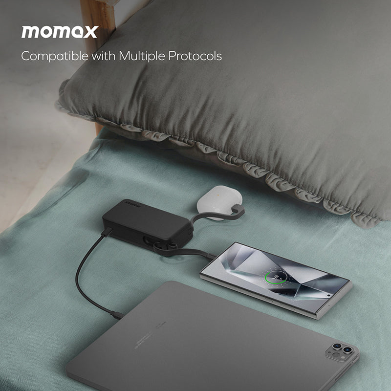 Momax IP138D 1-Power Vital+ 10000mAh Battery Pack with Dual Built-in USB-C Cable (Black)