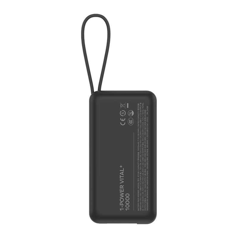 Momax IP138D 1-Power Vital+ 10000mAh Battery Pack with Dual Built-in USB-C Cable (Black)