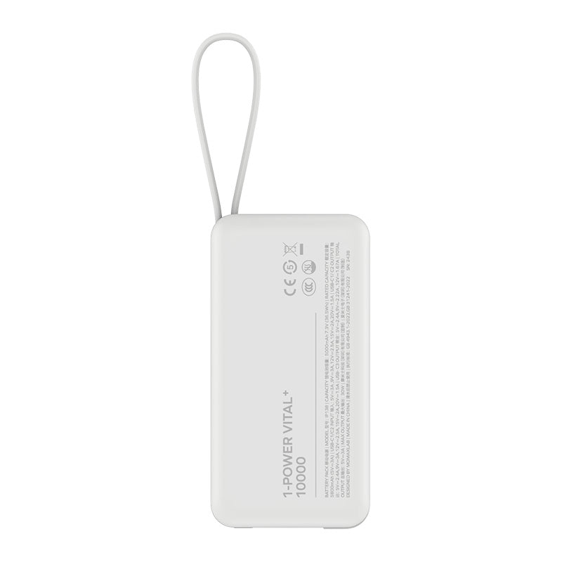 Momax IP138W 1-Power Vital+ 10000mAh Battery Pack with Dual Built-in USB-C Cable (White)