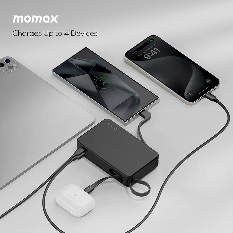 Momax IP139W 1-Power Vital+ 20000mAh Battery Pack with Dual Built-in USB-C Cable (White)