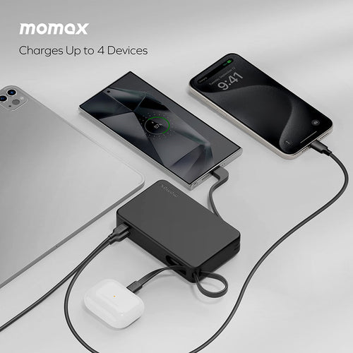 Momax IP139W 1-Power Vital+ 20000mAh Battery Pack with Dual Built-in USB-C Cable (White)