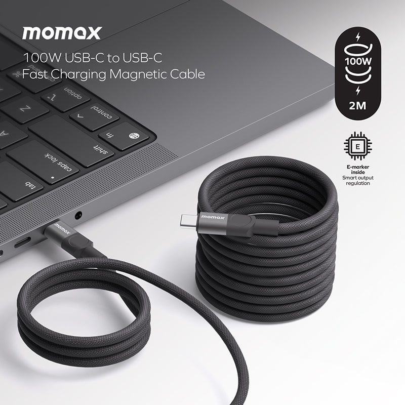 Momax DC62D Mag.Link USB-C to USB-C Magnetic Cable 100W (1M) - Black