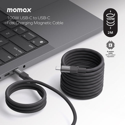Momax DC62D Mag.Link USB-C to USB-C Magnetic Cable 100W (1M) - Black