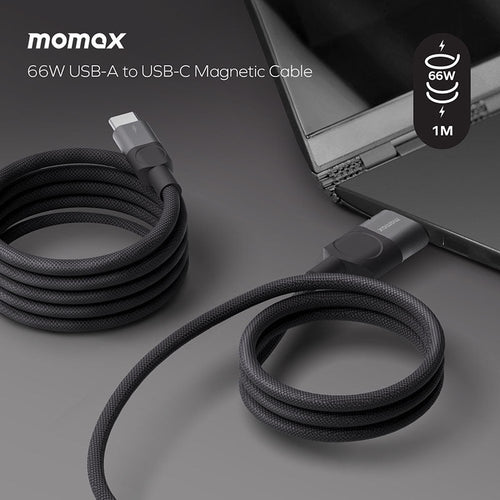 Momax DA57D USB-A to USB-C Magnetic Cable 66W (1M) - Black