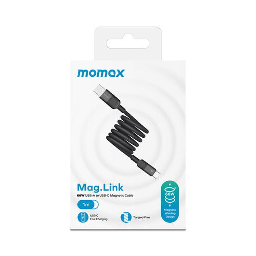 Momax DA57D USB-A to USB-C Magnetic Cable 66W (1M) - Black