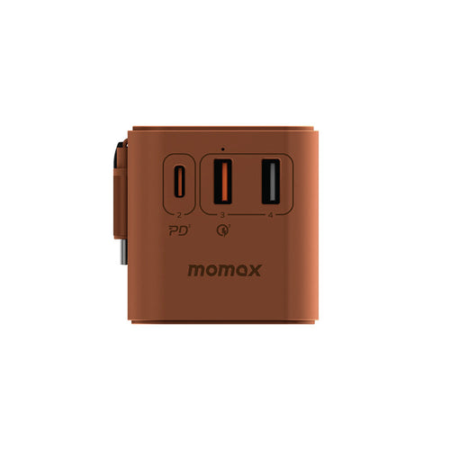 Momax UA18L2 1-World+ 70W GaN 3-Port + AC Travel Adapter with Built-in USB-C Cable (Sandstone)